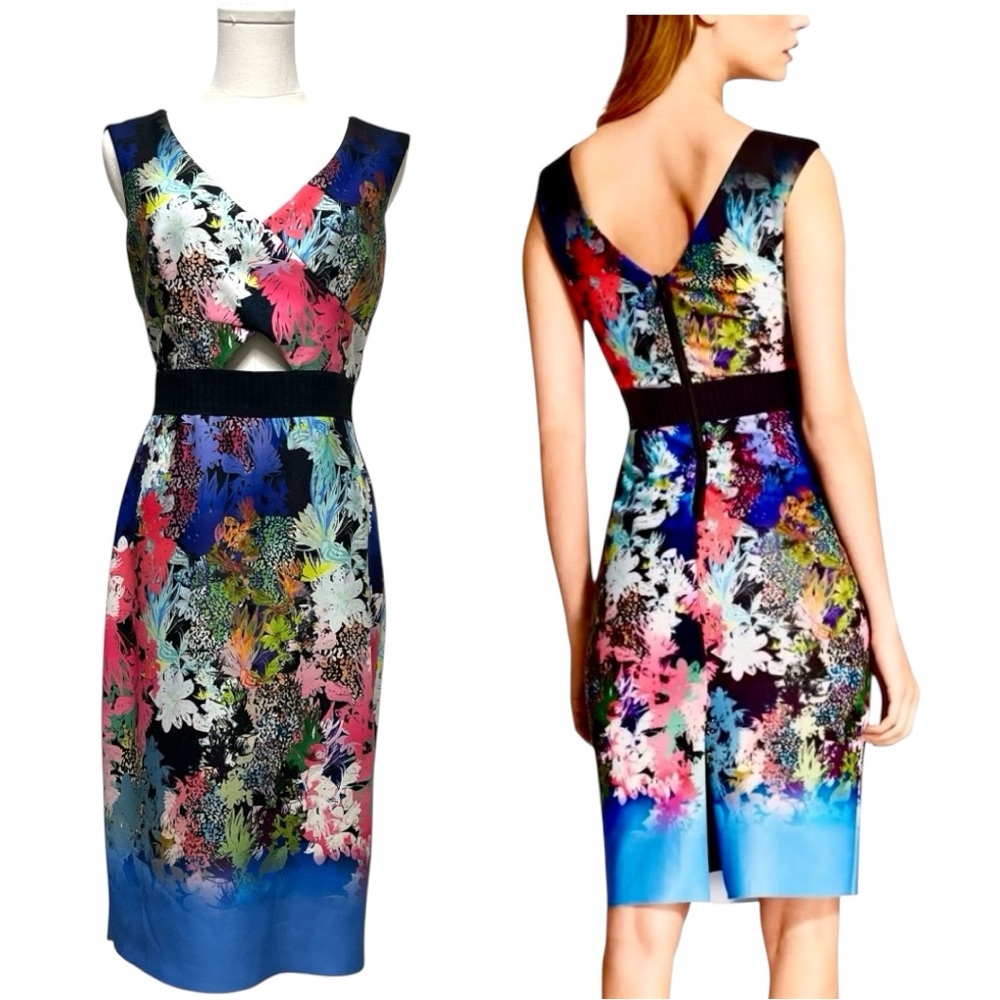 Milly Ombré Sheath Dress Vibrant Floral Print Midi  Women's  Size 8